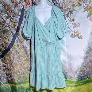 Draper James Teal and White Gingham Wrap Dress